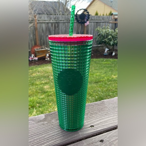 Starbucks Other - Starbucks Spring 2023 Venti Cold Cup Grid Green Pink Iridescent Bling New
